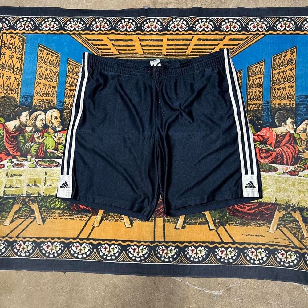 vintage Adidas Navy Satin Shorts Shiny Size large 8"inseam baggy skater punk y2k